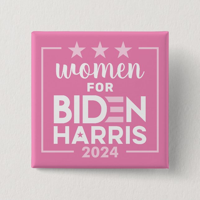 Bóton Quadrado 5.08cm Mulheres para Biden Harris - design rosa 2024 (Frente)