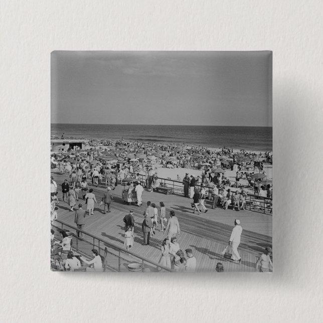 Bóton Quadrado 5.08cm Multidão na praia (Frente)
