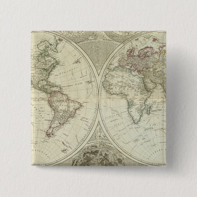 Bóton Quadrado 5.08cm Mundo Composto ou globo terrestre (Frente)