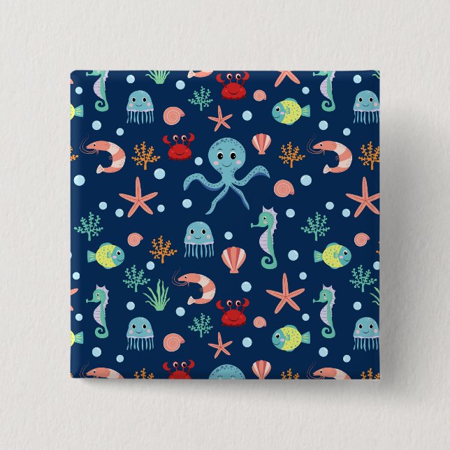 Bóton Quadrado 5.08cm Mundo do Mar (Frente)