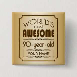 Bóton Quadrado 5.08cm Mundo Dourado da celebração do aniversário do 9