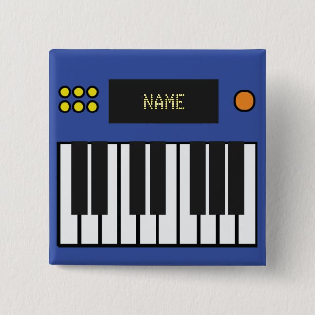 Bóton Quadrado 5.08cm Música de teclado de Piano Personalizável Azul (Frente)
