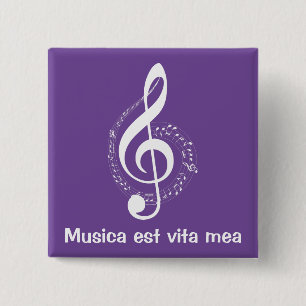 Bóton Quadrado 5.08cm Musica est vita mea Musik ist mein Leben Note