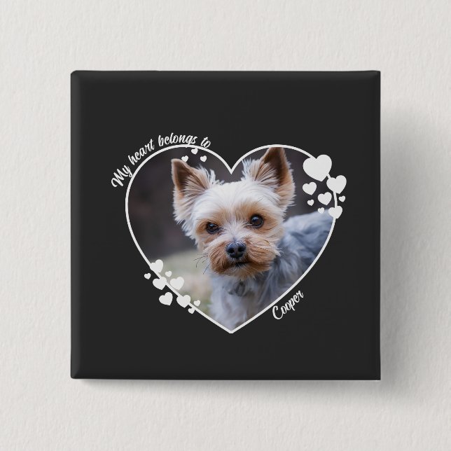Bóton Quadrado 5.08cm My heart belongs to customized dog T-Shirt (Frente)