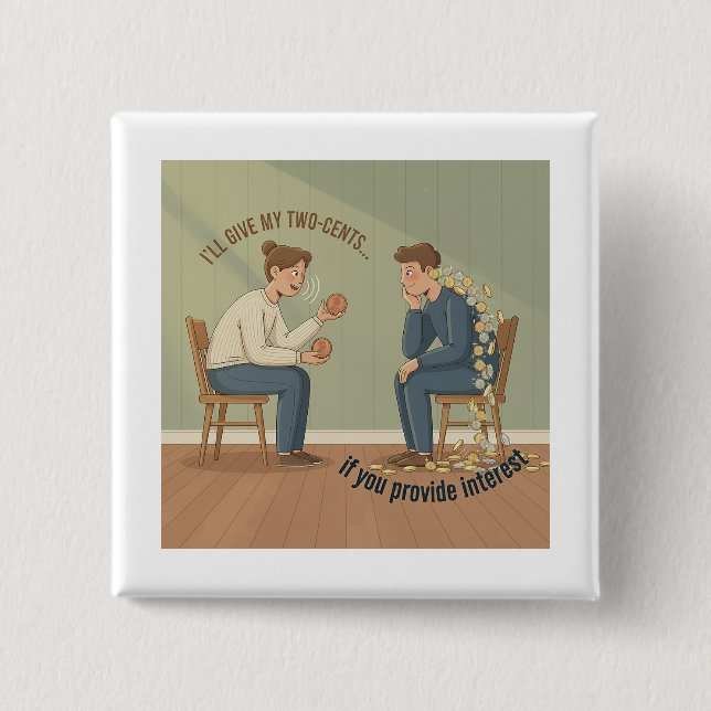 Bóton Quadrado 5.08cm My Two-Cents Button (Frente)