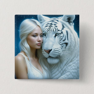 Bóton Quadrado 5.08cm Mystical White Tiger e Mulher