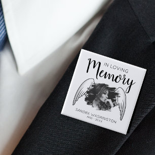 Bóton Quadrado 5.08cm Na memória de amor  Anjo  Memorial de Fotografias