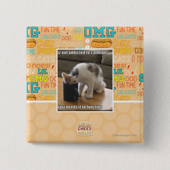 Bóton Quadrado 5.08cm Não é viciado à cafeína (Frente)