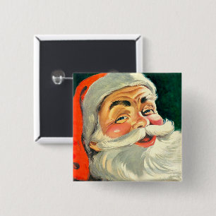 Bóton Quadrado 5.08cm Natal Antigo, Alegre Papai Noel Retro dos Anos 50