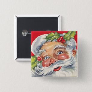 Bóton Quadrado 5.08cm Natal Antigo, Papai Noel Alegre com seu Chapéu