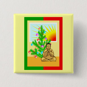 Bóton Quadrado 5.08cm Natal Buddha w/Tree!