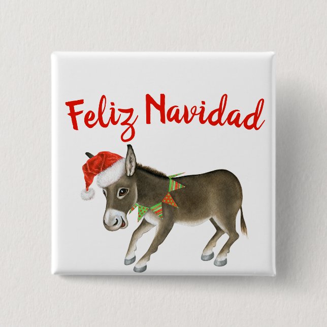 Bóton Quadrado 5.08cm Natal Burro Feliz Navidad Personalizável (Frente)
