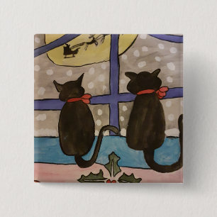 Bóton Quadrado 5.08cm Natal de Gato Negro