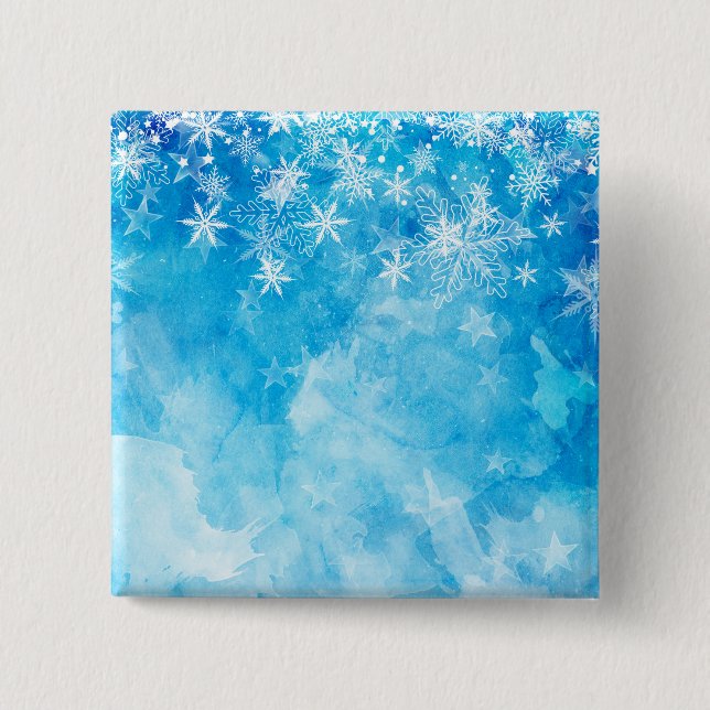 Bóton Quadrado 5.08cm Natal dos Flocos de Neve Azul Elegante | Botão Pin (Frente)