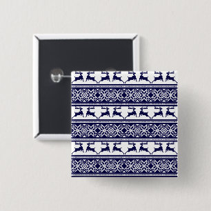 Bóton Quadrado 5.08cm Natal, Folha Escandinava Azul e Branco