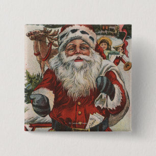 Bóton Quadrado 5.08cm Natal GreetingSanta com cervos e miúdos