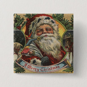 Bóton Quadrado 5.08cm Natal GreetingSanta e rena