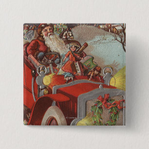 Bóton Quadrado 5.08cm Natal GreetingSanta no carro