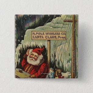 Bóton Quadrado 5.08cm Natal GreetingSanta no Pólo Norte