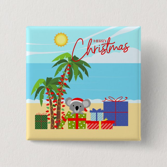Bóton Quadrado 5.08cm Natal na Austrália (Frente)