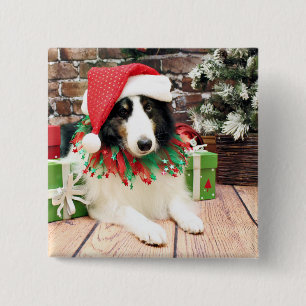 Bóton Quadrado 5.08cm Natal - Sheltie - bandido
