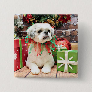 Bóton Quadrado 5.08cm Natal - Shih Tzu - ursinho