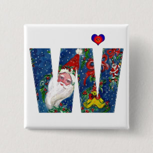 BÓTON QUADRADO 5.08CM NATAL W CARTA/PAPAI NOEL MONOGRAMA DE FRIELHÃO VER