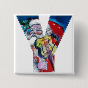 BÓTON QUADRADO 5.08CM NATAL Y CARTA/PAPAIS NOEIS COM MONOGRAMA DE VIOLIN