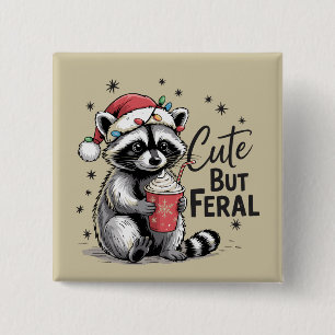 Bóton Quadrado 5.08cm Natalina Fofa Mas Feral de Natal Guaxinim Fofinho