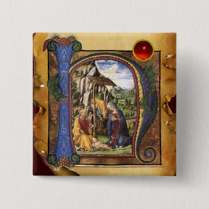 Bóton Quadrado 5.08cm NATIVITY PARCHMENT Red Ruby Monograma