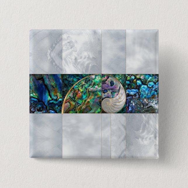 Bóton Quadrado 5.08cm Nautilus Shell - Abalone e Pérola (Frente)