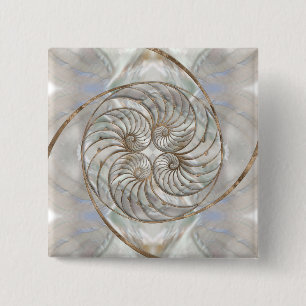 Bóton Quadrado 5.08cm Nautilus Shell - Mãe de Pérola e Ouro