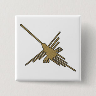 Bóton Quadrado 5.08cm Nazca Lines Hummingbird Faux Embroiderme Impressão