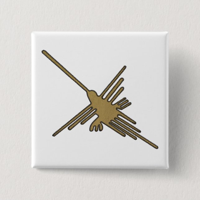 Bóton Quadrado 5.08cm Nazca Lines Hummingbird Faux Embroiderme Impressão (Frente)