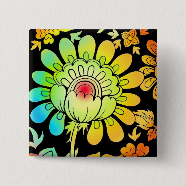 Bóton Quadrado 5.08cm Neon Flowers (Frente)