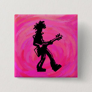 Bóton Quadrado 5.08cm New York Boogie Nights Guitar Hot Pink