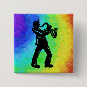 Bóton Quadrado 5.08cm New York Boogie Nights Saxofone Rainbow