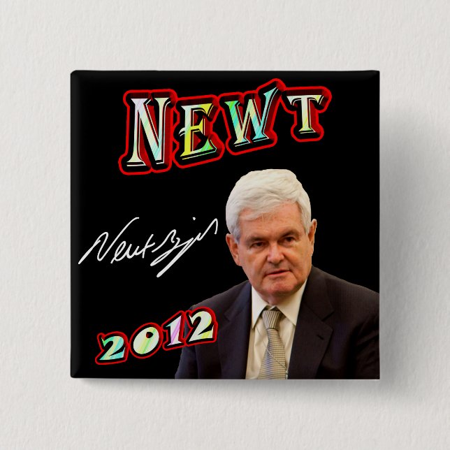 Bóton Quadrado 5.08cm Newt Gingrich 2012 (Frente)