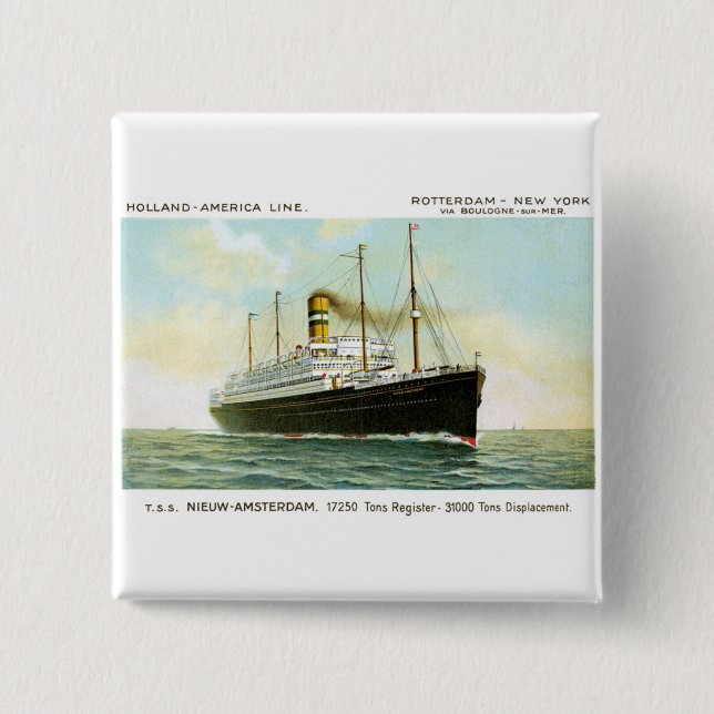 Bóton Quadrado 5.08cm Nieuw Amsterdam de 1906 (Frente)