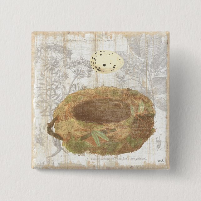 Bóton Quadrado 5.08cm Ninho com ovo salpicado (Frente)