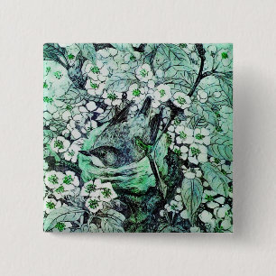 Bóton Quadrado 5.08cm NINHO do PÁSSARO, verde branco