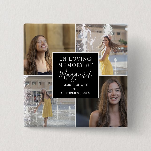 Bóton Quadrado 5.08cm No Loving Memory Funeral Memorial Collage (Frente)