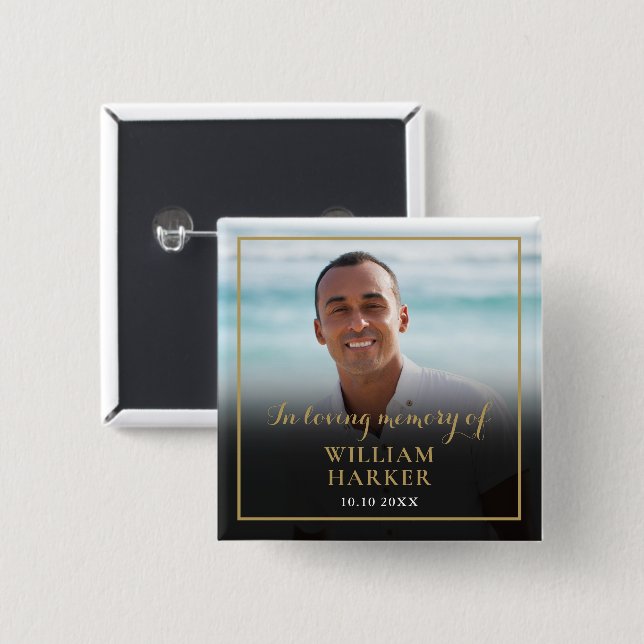 Bóton Quadrado 5.08cm No Loving Memory Funeral Photo (Frente & Verso)