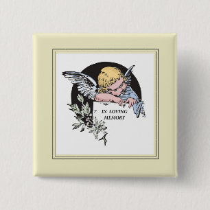 Bóton Quadrado 5.08cm No Loving Memory Vintage Angel, Lembrança, Dourado