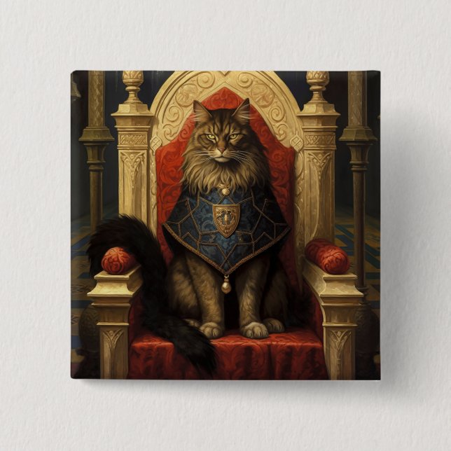 Bóton Quadrado 5.08cm Noble Maine Coon Cat Throne Art Impressão (Frente)