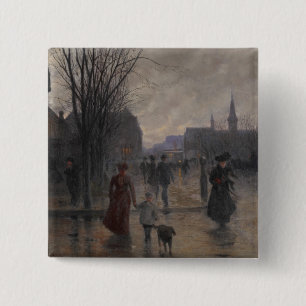 Bóton Quadrado 5.08cm Noite chuvosa na avenida de Hennepin, c.1902