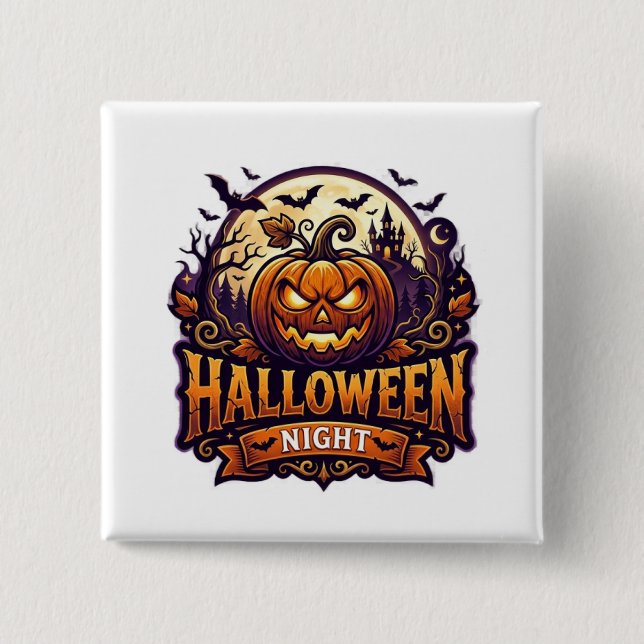 Bóton Quadrado 5.08cm Noite de Halloween (Frente)
