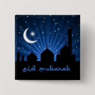 Bóton Quadrado 5.08cm Noite do azul da mesquita de Eid