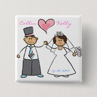 Bóton Quadrado 5.08cm Noiva bonito do casal do casamento dos desenhos