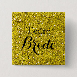 Bóton Quadrado 5.08cm Noiva da Equipe de Casamento de Foil Faux Dourado